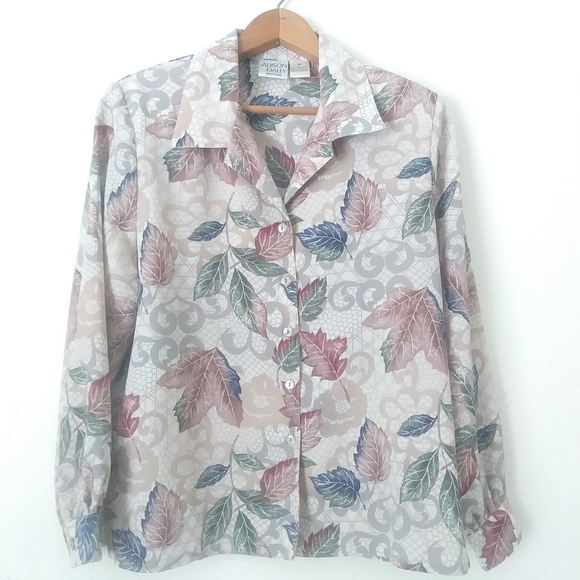Vintage Allison Daily Petites Fall Leaves Blouse, 8P - Picture 1 of 10